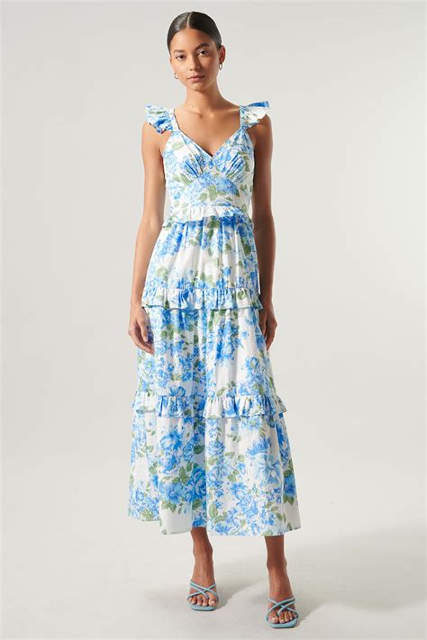 Truth Be Told Blue Floral Ruffle Maxi Dress Sugarlips