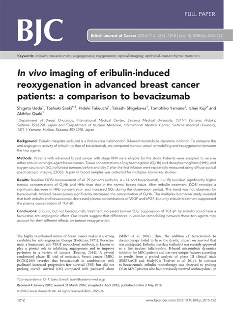 PDF In Vivo Imaging Of Eribulin Induced Reoxygenation In Advanced