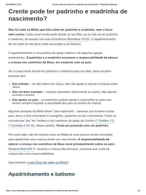 Quantas Madrinha Uma Criança Pode Ter - Crente Pode Ter Padrinho e Madrinha de Nascimento - Respostas Bíblicas ...