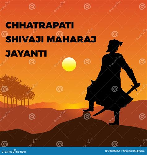 Silhouette Vector Illustration And Typography Of Chhatrapati Shivaji