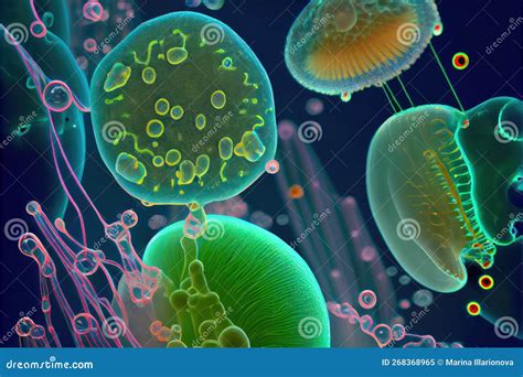 Plankton And Other Marine Microorganisms Or Bacteria Under Microscope