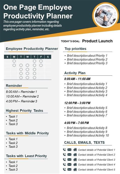 One Page Employee Productivity Planner Presentation Report Infographic