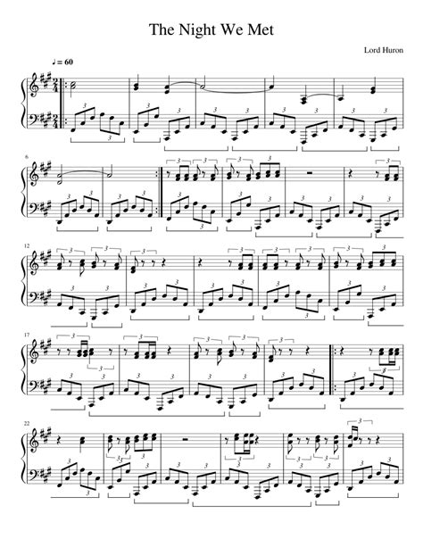 The Night We Met - Lord Huron (Piano) sheet music for Piano download ...