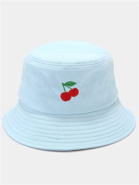 Cherry Embroidery Women Bucket Hat