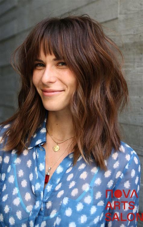 Layered Mid Length With Bangs 21 Best Lob With Bangs Hairstyles