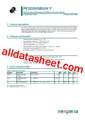 Q5 Marking PESD2USB5UV T Datasheet PDF Nexperia B V All Rights