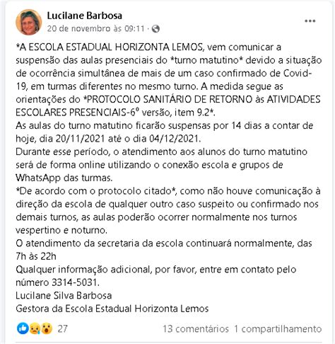 Escola Estadual Horizonta Lemos - Escola Estadual Horizonta Lemos suspende aulas presenciais após ...