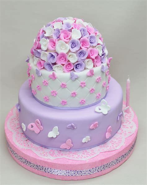 Flowers And Butterfly Cake By Violeta Glace Butterfly Cakes Girls First Birthday Cake First