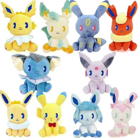 10Pcs 7" Eevee Plush Stuffed Animal Jolteon Glaceon Espeon Eevee Sylveon for Kids Birthday Gift ...