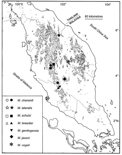 Map Of Peninsular Malaysia Showing Known Localities Of The Seven