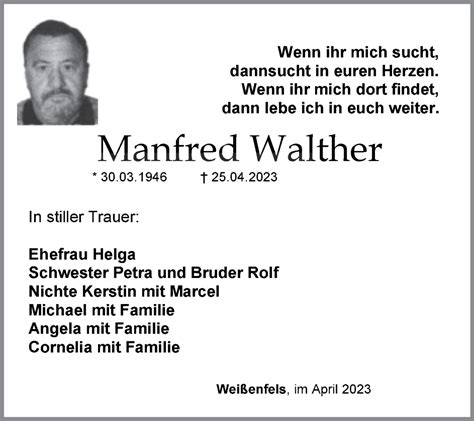 Traueranzeigen Von Manfred Walther Abschied Nehmen De