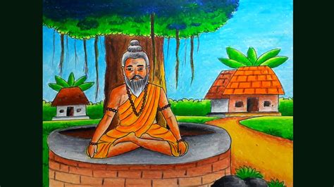 draw village rishi muni scenery step  step rishi muni