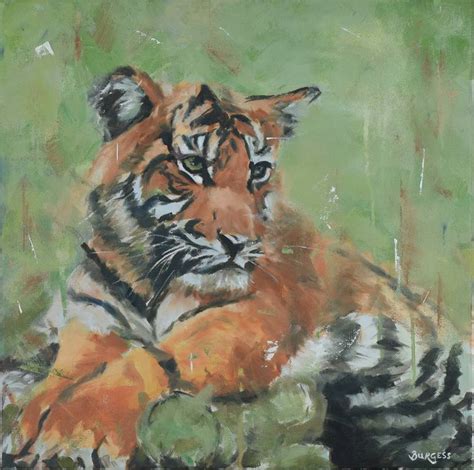 Tiger cub oil painting - Original Framed Oil On Canvas - 16 x 16 ...