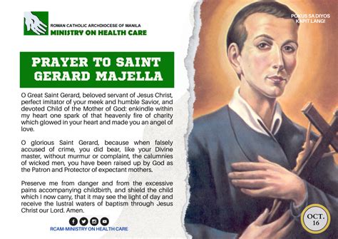 16 OCTOBER PRAYER TO SAINT GERARD MAJELLA RCAMMHC