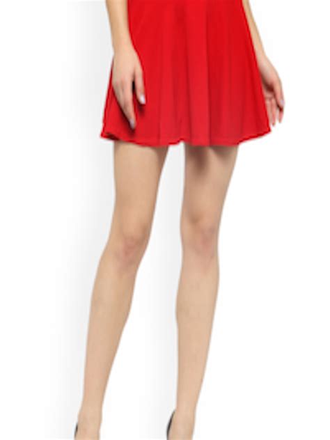 Buy N Gal Women Red Solid Flared Mini Skirt Skirts For Women 2105196