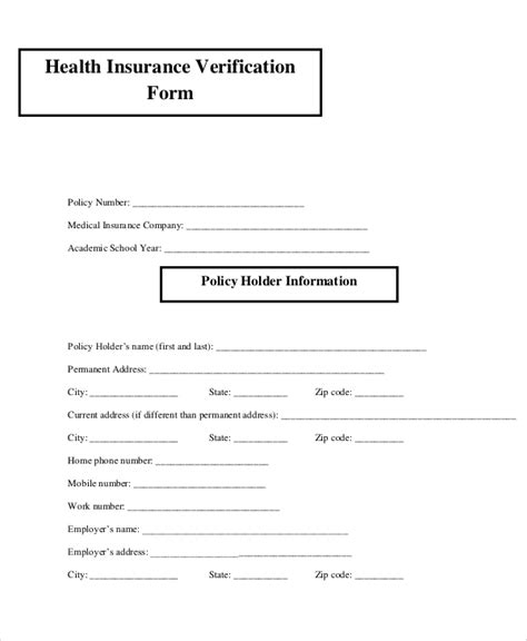 Medical Insurance Verification Form Templates Free Printable