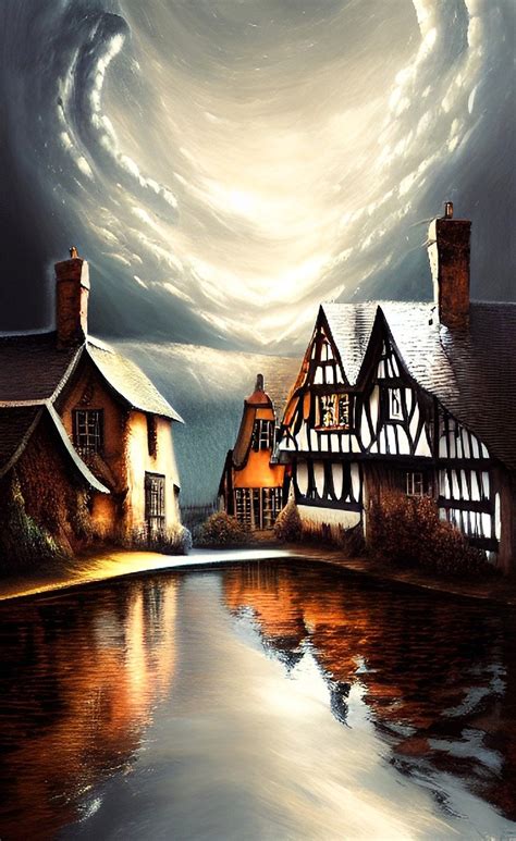 Old English Village Painting