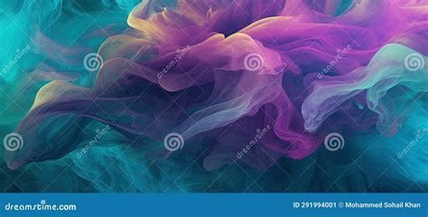 Abstract Art Of Deep Cyan And Purple Dense Liquid Smoke On Backdrop