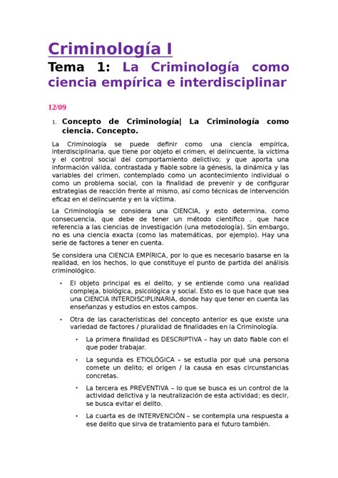 Tema 1 La Criminología Como Ciencia Empírica E Interdisciplinar Docsity