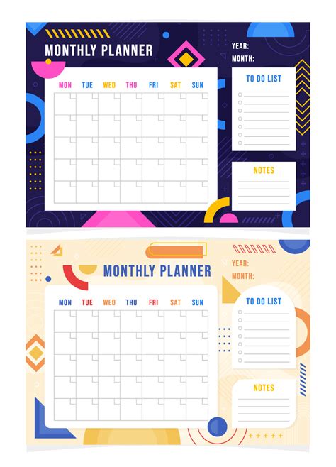 Monthly Planner Template Set 16456239 Vector Art at Vecteezy