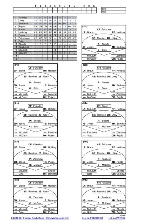 Printable Baseball Lineup Card