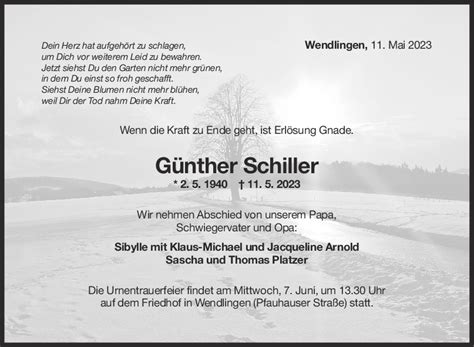 Trauer Günther Schiller 27 05 2023 Teckbote Trauerportal