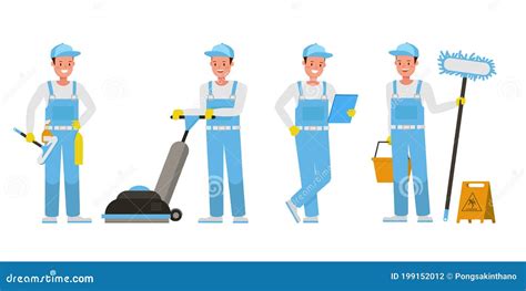 Janitor Vector Character Design Presentation In Various Action Stock