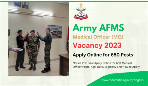 Army AFMS Vacancy 2023 Notice PDF Link Apply Online For 650 Medical