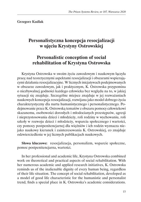 PDF Personalistyczna koncepcja resocjalizacji w ujęciu Krystyny