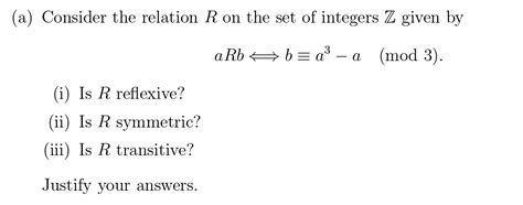 A Consider The Relation R On The Set Of Integers Z