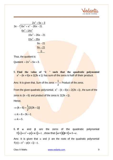 Cbse Class 10 Mathematics Chapter 2 Polynomials Important Questions