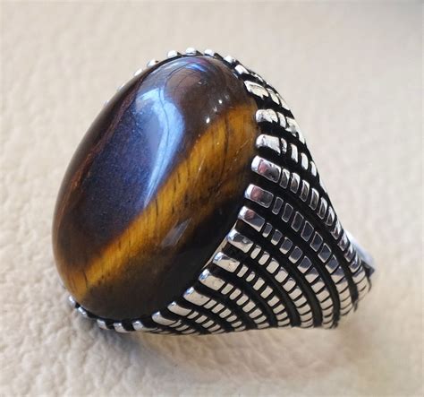 cat eye tiger eye semi precious naturl stone heavy men ring sterling s – Abu Mariam Jewelry