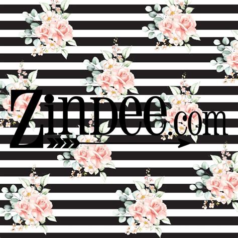 Black White Stripe Pink Roses (vinyl) – Zindee.com