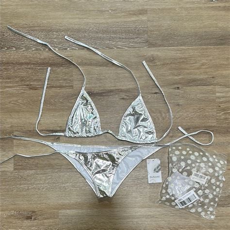 Deseeni Swim Silver Bikini Set Sexy Brazilian Medium Shiny Bikini Triangle Poshmark