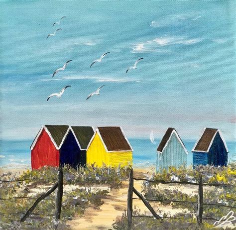 Beach Huts On The Beach 2018 Acrylic Painting By Marja Brown