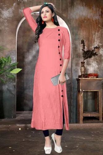 80 Cotton And 20 Polyester Semi Stitched Ladies Long Straight Suit