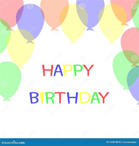 Happy Birthday Card With Colorful Balloons Flat Style Illustrat Stock