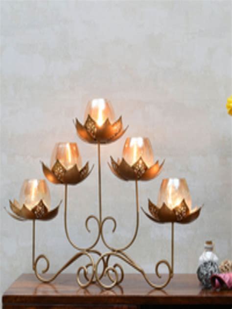 Buy Athome By Nilkamal Gold Toned Lotus Candle Stand Candle Holders