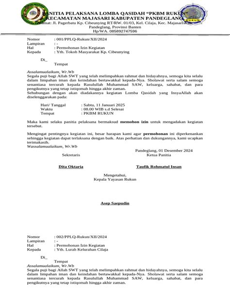 permohonan izin lomba qasidah