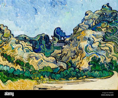 Mountains At Saint Remy With Dark Cottage By Vincent Van Gogh 1889