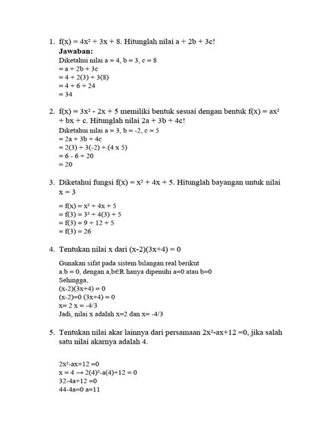 Soal Fungsi Kuadrat Pdf