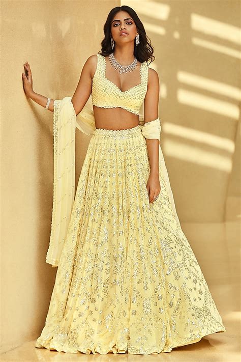 Lime Yellow Embroidered Wedding Lehenga Set By Seema Gujral At Pernias