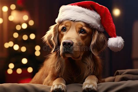 Santa S Little Helper Dog in a Santa Hat Stock Illustration - Illustration of canine, holiday ...