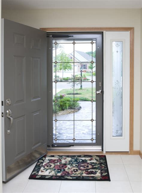 Storm Door With Stained Art Glass Decorative Storm Doors Glass Storm