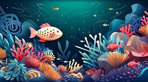 Premium Ai Image Illustration Underwater Scene With Coral Reef And