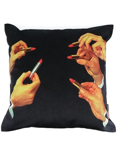 Tp Cushion With Plume Padding Black Lipsticks Cm X Seletti