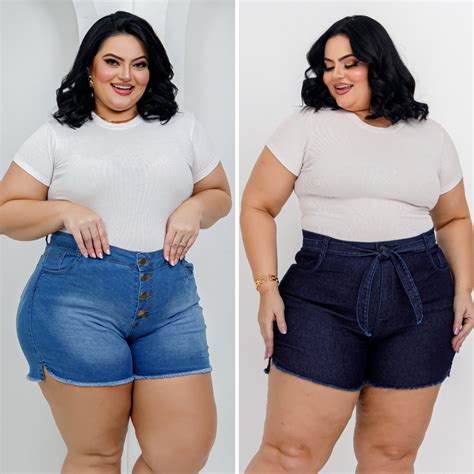 Kit 2 Short Jeans Plus Size Feminino Lycra Cintura Alta Faz A Boa