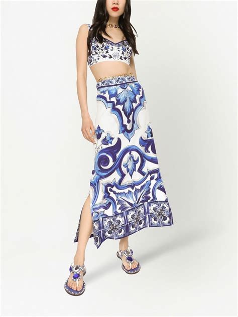 Dolce And Gabbana Majolica Print Maxi Skirt Blue Farfetch Uk