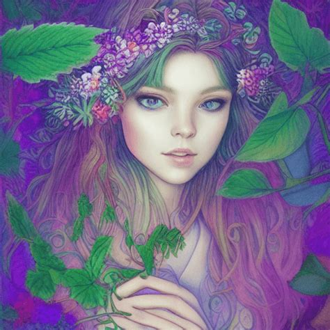 Elegant Hyperrealistic Adorable Girl And Magical Foliage Fantasy Made