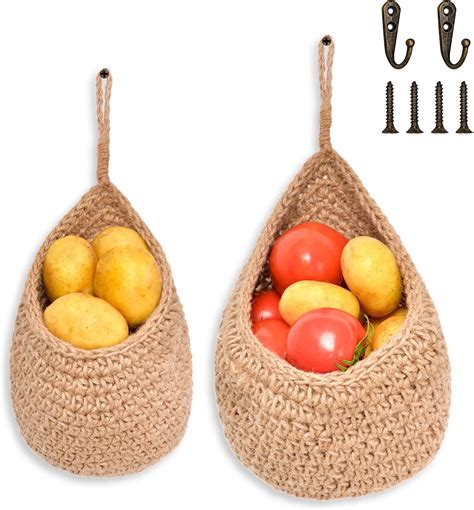 Amazon 6 Pcs Jute Hanging Fruit Baskets For Kitchen Bohemian